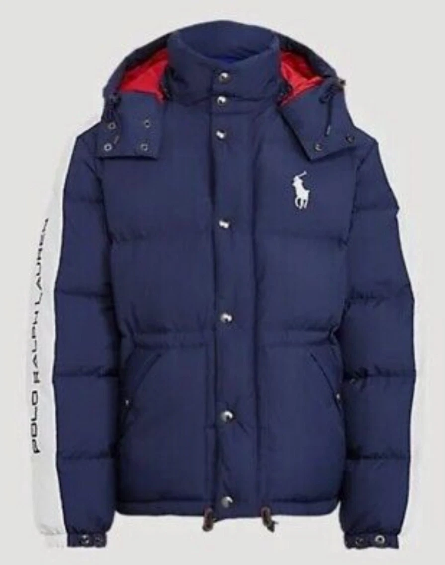 Navy Red Hooded Puffer Jacket