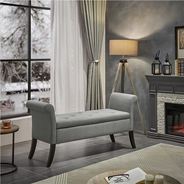 Storage Ottoman with Armrest for Entryway Living room Bedroom Space Saving Bench