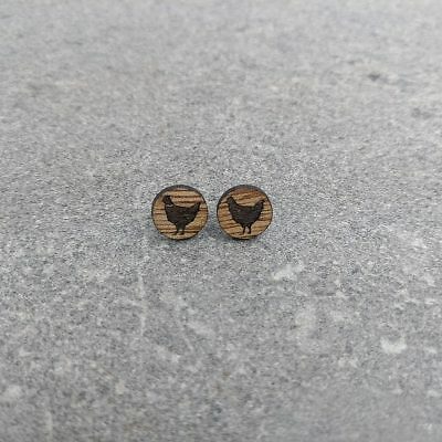 Simple Chicken Earrings on Oak - Picture 1 of 4