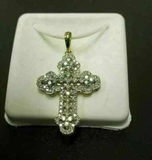 2.00Ct Round Cut VVS1/D Diamond Cross Charm Pendant 14K Yellow Gold Finish Chain