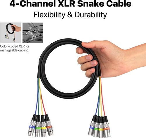 3ft 4-Channel XLR Snake Cable, Color-Coded Male to Female Mic Connection - Picture 8 of 8