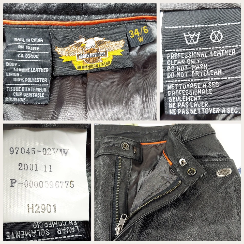 PANTALONES DE CUERO NEGROS HARLEY DAVIDSON VINTAGE PARA MUJER TALLA 34/6 ENTREPIERNA 31 en muy buena condición Foto 3 de 4