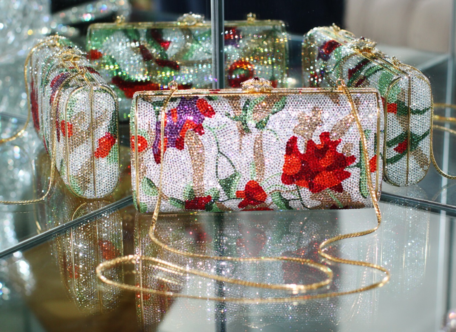 JUDITH LEIBER SWAROVSKI CRYSTAL EXOTIC TROPICAL FLOWER MINAUDIERE