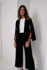 Zara Black Cape Blazer Poncho Jacket Slits Aso Queen Letizia Trinny Celeb Size S