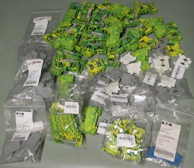 NEW MIXED LOT EATON / PHOENIX CONTACT DIN RAIL TERMINAL BLOCKS + END COVERS