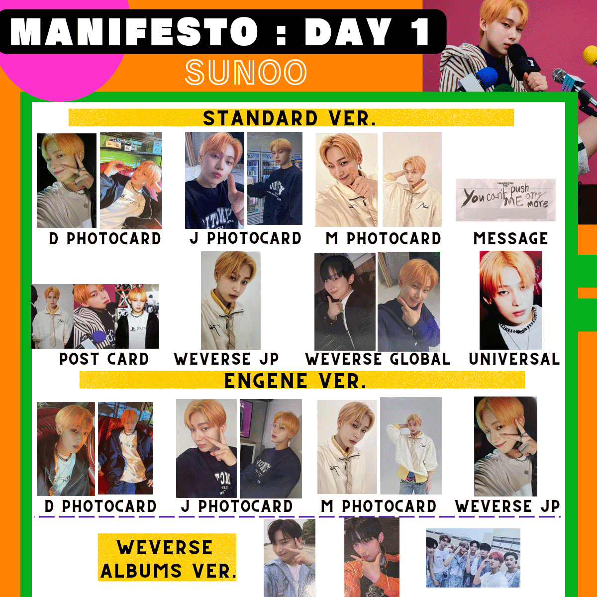 Sunoo Official Photocard Enhypen Manifesto : Day 1 Genuine