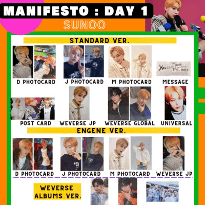 SUNOO Enhypen Manifesto : Day 1 Photo card ENHYPEN Weverse Official