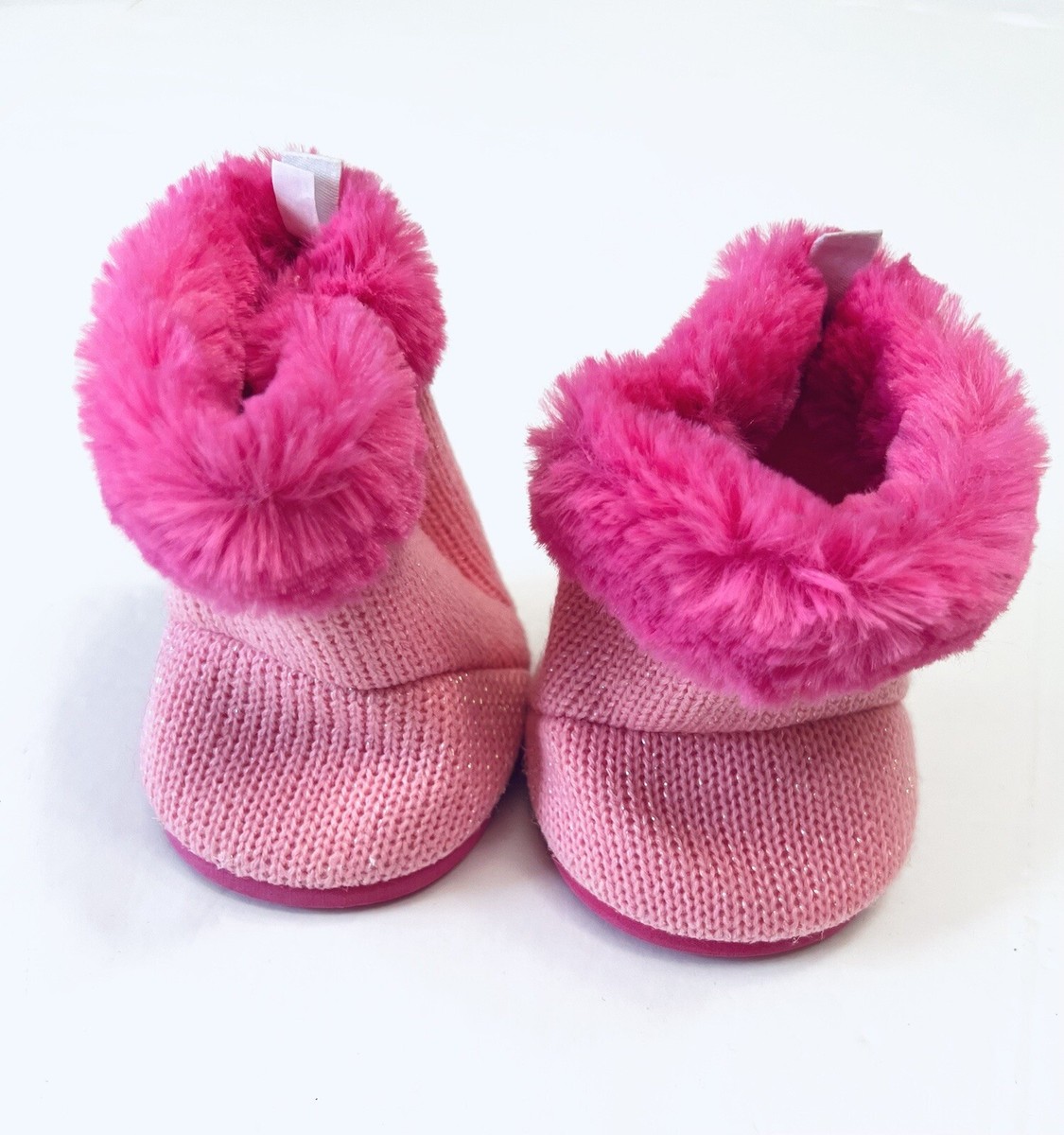 Build a Bear Pink FURRY Snow Boots Fuzzy Knit BABW Pink Bottom