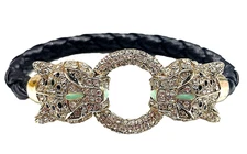 OFF PARK COLLECTION LEOPARD CRYSTAL  GOLDTONE LEATHERETTE BRACELET MAGNETIC CLSP
