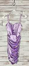 Linjou Satin Mini Dress Small NWT Lavender Purple Corset Ruched Spaghetti Strap