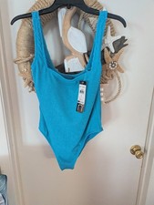 N Blue Ribbed One Piece Swimsuit Padded Bra New w/Tags Sz. L
