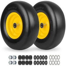 GICOOL 13x5.00-6 Flat Free Lawn Mower Tire and Wheel, Smooth Tread Tire 2 PCS