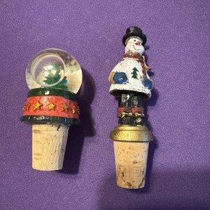 Christmas Bobble Body Cork Bottle Stopper Snowman AND TREE SNOWGLOBE STOPPER