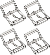 Metal Roller Buckle, 4Pcs Single Prong Belt Buckle Square Center Bar Buckles for