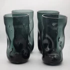 Set Of 4 Vintage Blenko Charcoal 418-L Pinched Glass Cups (READ)
