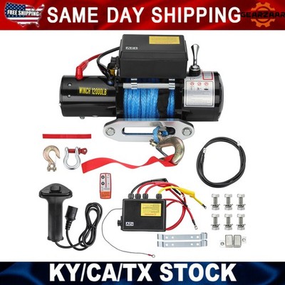 12000LBS Electric Winch 12V Synthetic Cable Truck Trailer Towing Off-Road 4WD US