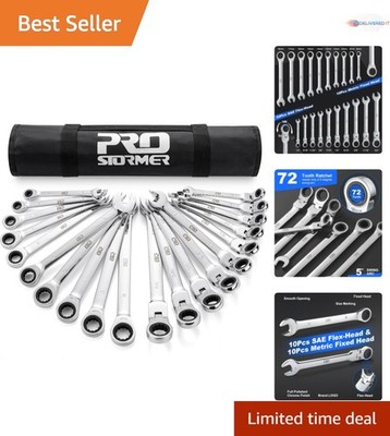 20-Piece SAE & Metric Ratcheting Wrench Set with Pouch Chrome Vanadium Steel
