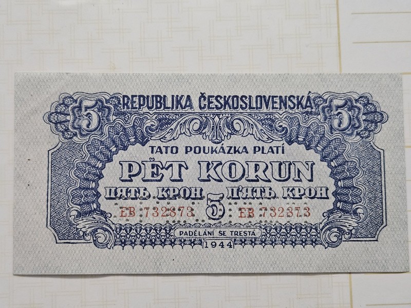 Czechoslovakia 5 Korun 1944 Uncirculated Banknote SPECIMEN