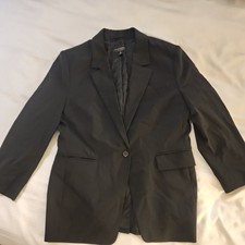 Banana Republic Womens Black Wool Blend 1-Button Blazer Jacket Size 14