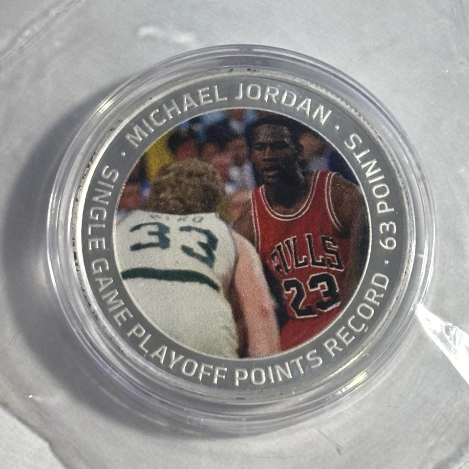 Moneda de cubierta superior Michael Jordan Larry Bird Chicago Bulls Boston Celtics #0116 NUEVA Foto 4 de 4