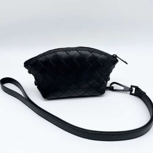 Bottega Veneta Mini Leather Pouch with Strap Black Intre Used - Picture 2 of 13