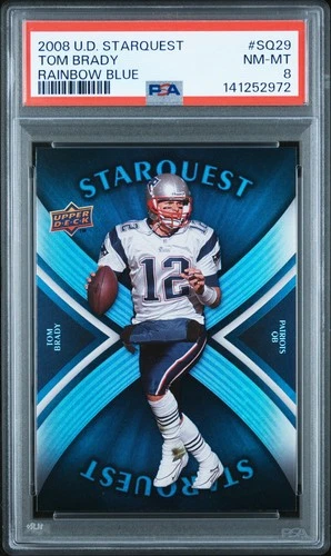 2008 UPPER DECK STARQUEST RAINBOW BLUE #SQ29 TOM BRADY PSA 8