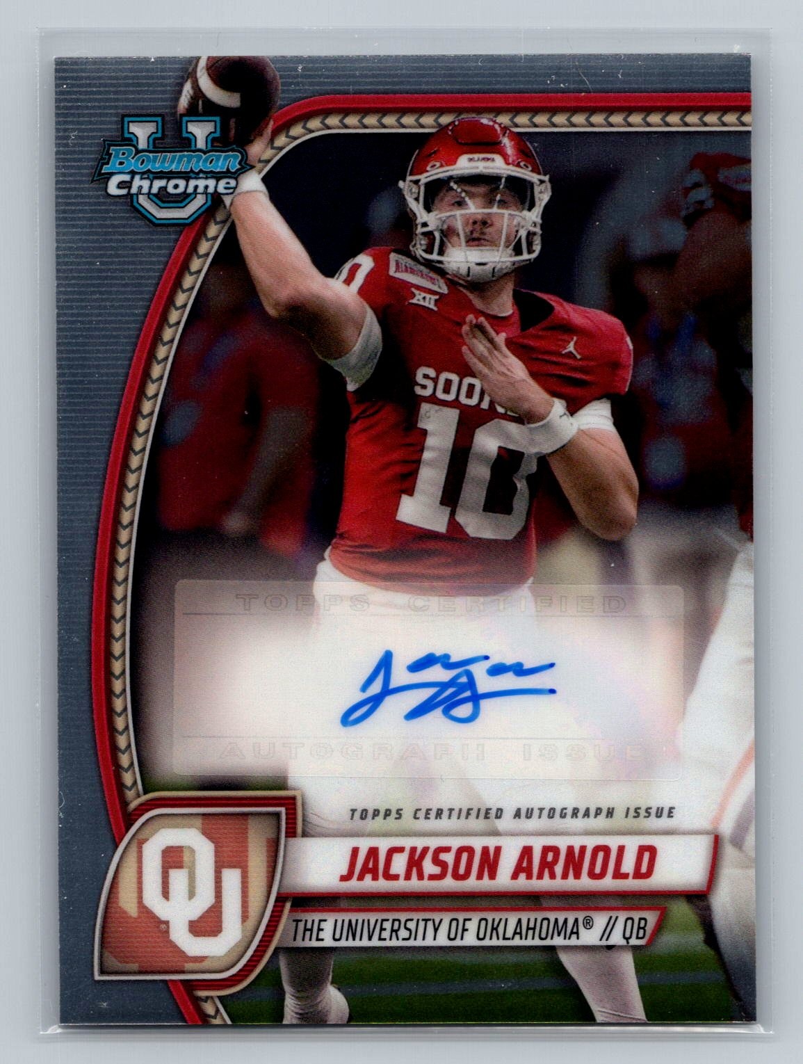 Jackson Arnold 2024 Bowman University Chrome #PA-JAR Auto Oklahoma Sooners
