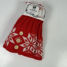 LE Red White Snowflake Knit Leg Warmers Button Detail Dancewear Winter Warm