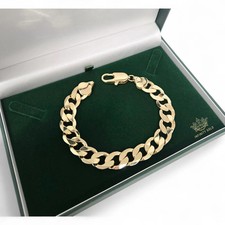 Mens 9ct Gold XP 12mm Chunky Classic Curb Bracelet 8" Length Cuban Curb Bracelet