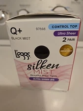 Q+ Black Mist L'EGGS Silken Mist Ultra Sheer Leg & Toe Control Top Tights 2 Pack