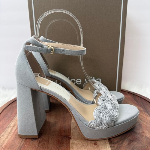 Dolce Vita Peltin Grey Woven Raffia Block Heel Platform Sandals Mens 7.5