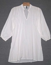 Lauren Ralph Lauren White Cotton Tunic Shirt Dress Size M Balloon Sleeve Beachy