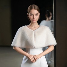 Women Faux Fur Shawl Wrap Wedding Bridal Formal Party Cape Stole Coat