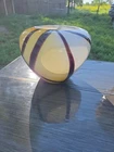 Vintage Murano Art Glass Vase Amber White Brown Ribbon Sommerso Italy, 9"