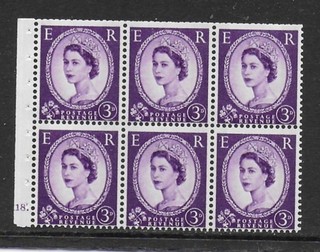 SB99 WILDING 6 x 3d CROWNS WMK PERF le(b) 2 BAND BKLT PANE CYL K18 DOT CAT £120