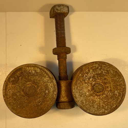 2 ANTIQUE RICHARDS WILCOX BARN DOOR PULLEY HANGER ROLLER CAST IRON - Picture 6 of 13