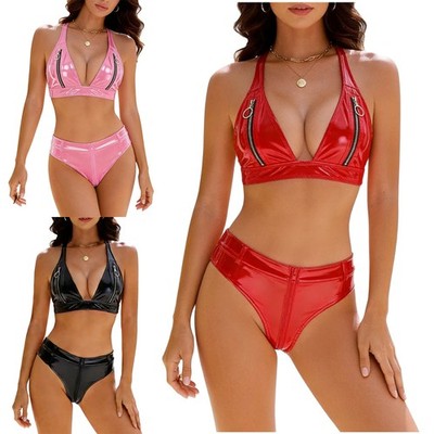 Womens Sexy PU Leather Zipper Lingerie Set Y-Back Wireless Bralette and Briefs | eBay Womens Sexy PU Leather Zipper Lingerie Set Y-Back Wireless Bralette and Briefs | eBay
