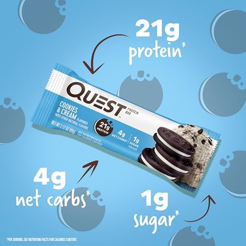 Quest Nutrition Cookies & Cream Protein Bars, 21G Protein, 1G Sugar, 4G ...
