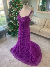 Purple Mermaid Wedding Dresses Lace Applique Spaghetti Straps Bridal Gowns Train