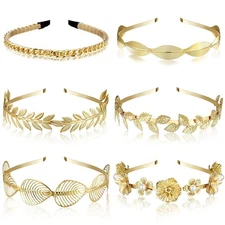 Gold Leaf & Pearl Headbands Set–6 Pcs Greek Goddess Prom Bridal Hair Accessories