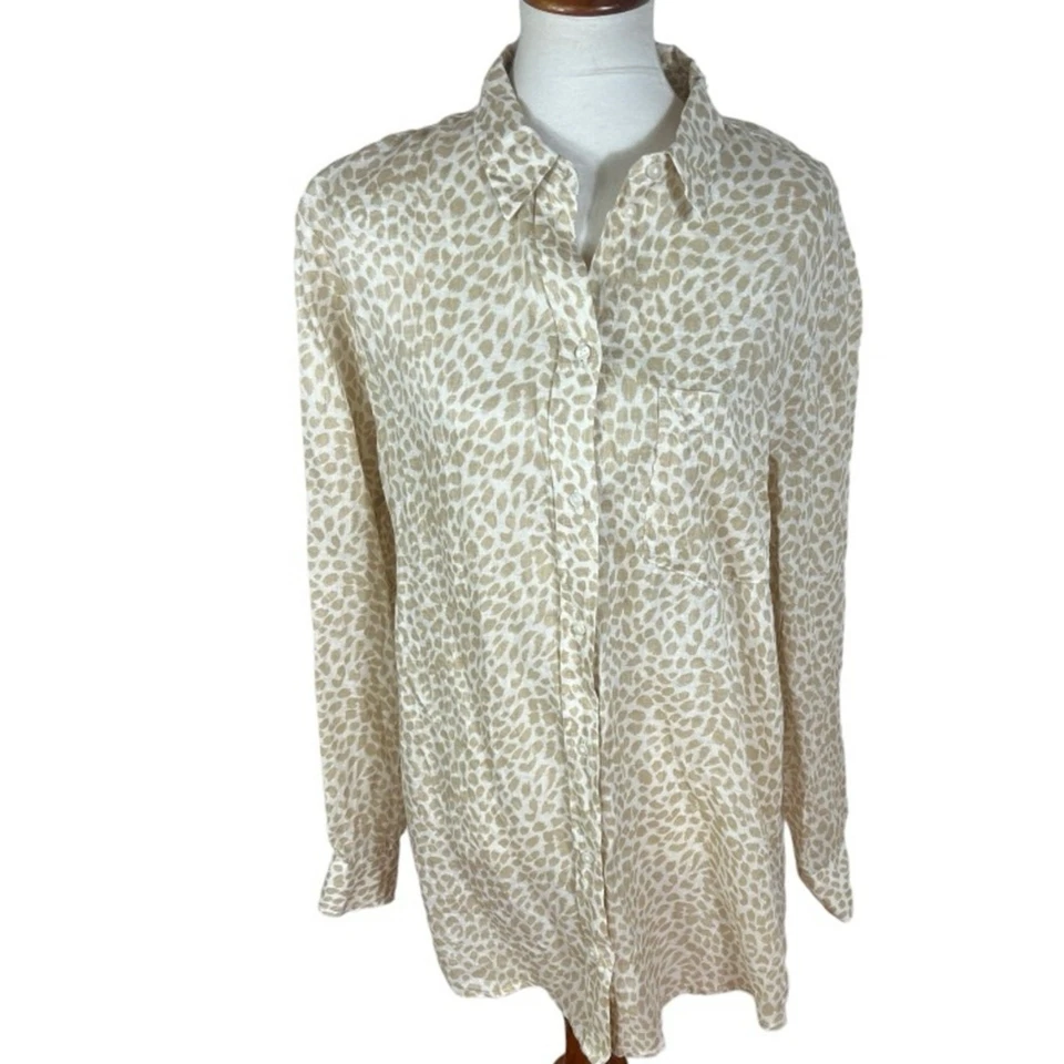 Gap 100% Linen Animal Print Boyfriend Button Down Longline / Tall Size L - Image 4 of 4
