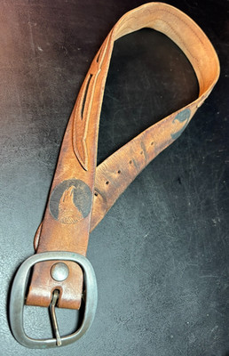 Vintage 70s Tooled Leather Eagle Belt Fit 30-32 Western DIY Scovill Snaps