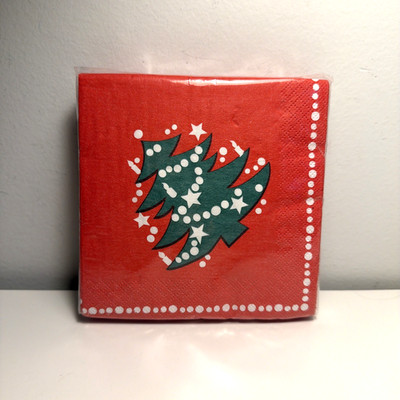Vintage Christmas Napkins NEW Sealed Waechtersbach Red Green Tree Cocktail 5x5''