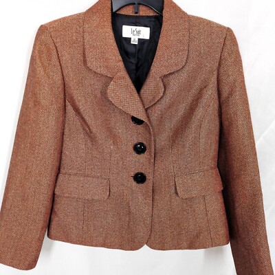 Womens Le suit jacket petite size 8 copper color sparkling fully lined Nwot U18
