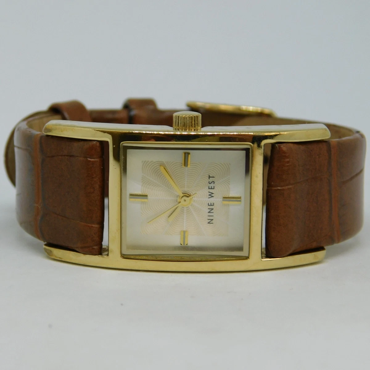 Nine West Women\'s Brown Gold Analog Quartz Solid Faux Leather Strap Square Watch Nine West Square Wristwatches | eBay main image 3