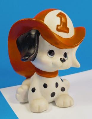 Porcelain Dalmatian Puppy with Red #1 Firemen's Hat.