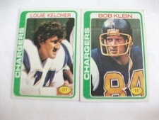  (2)1978 TOPPS CHARGERS: LOUIE KELCHER # 360 & BOB KLEIN # 187 FOOTBALL CARDS 