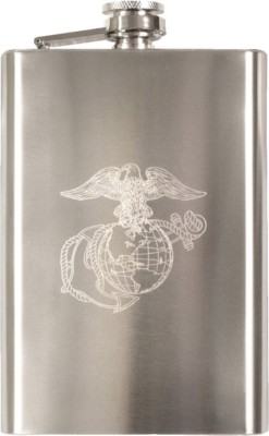 USMC Globe & Anchor Engraved US Marines Stainless Steel Flask 8 oz