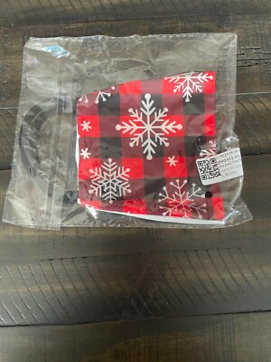 2 Face Masks Red Black Plaid Snowflake Blue Winter Reindeer Cloth New in package