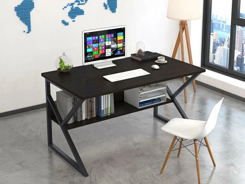 Kori Wood Metal Computer Desk with Shelf Black Walnut 80cm eBay